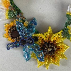 Bold statement beaded necklace summer fun daisy chain sunflower lazy days